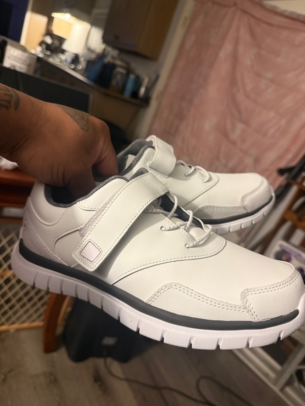 Men's White Athletic Comfort Sneakers with Hook-and-Loop Strap